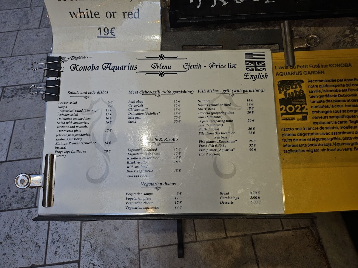 Aquarius Tavern Menu - Image 1